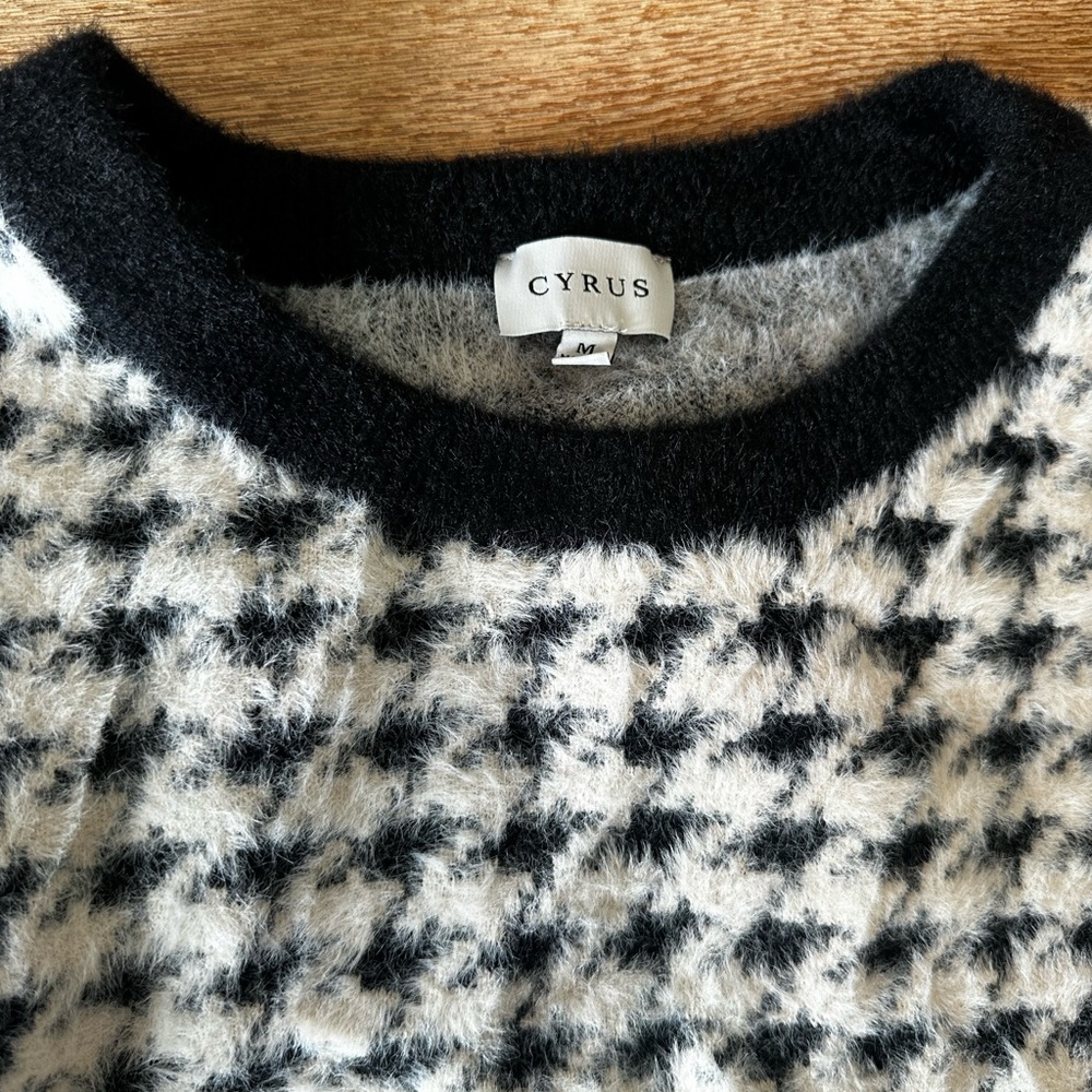 Cyrus Black and White Houndstooth Crew Neck Sweater
